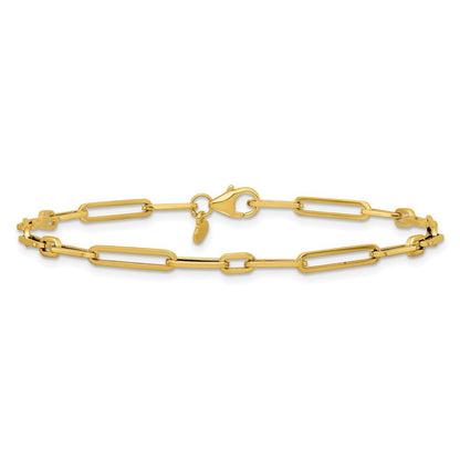 14k Yellow Gold Polished 3mm Fancy Long and Short Paperclip Link 7.5" Bracelet