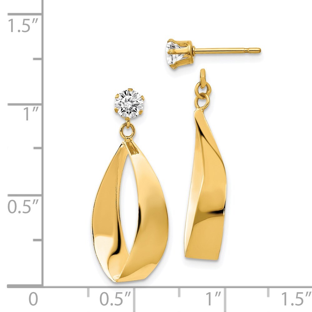 14k Yellow Gold Polished Oval Dangle with Cubic Zirconia Stud Earring Jackets