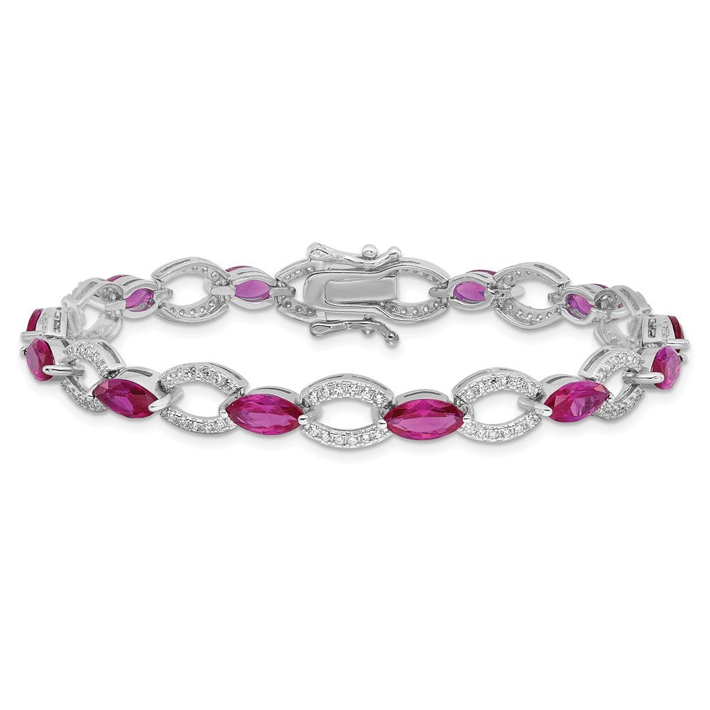 Sterling Silver Rhodium-plated White and Red CZ Link Bracelet