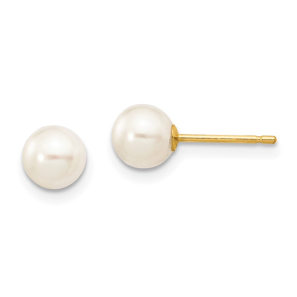 14k Yellow Gold 5-6mm White Round Freshwater Cultured Pearl Stud Earrings