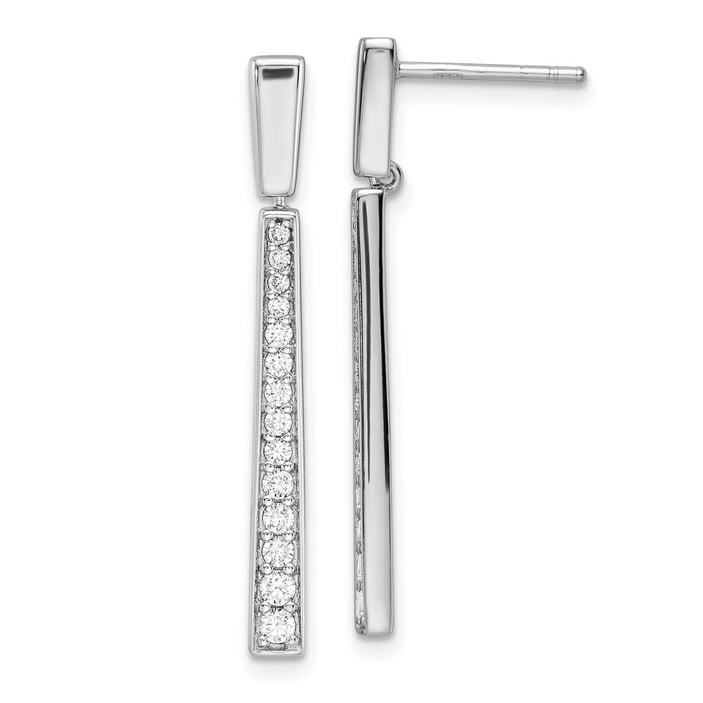 Sterling Silver Polished Cubic Zirconia Tapered Post Dangle Earrings