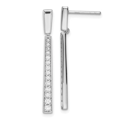 Sterling Silver Polished Cubic Zirconia Tapered Post Dangle Earrings