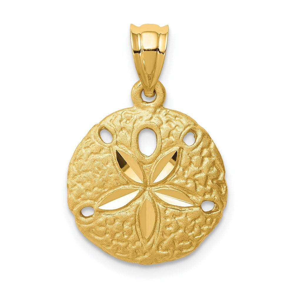 14k Yellow Gold Brushed Diamond-Cut Sand Dollar Pendant for Women