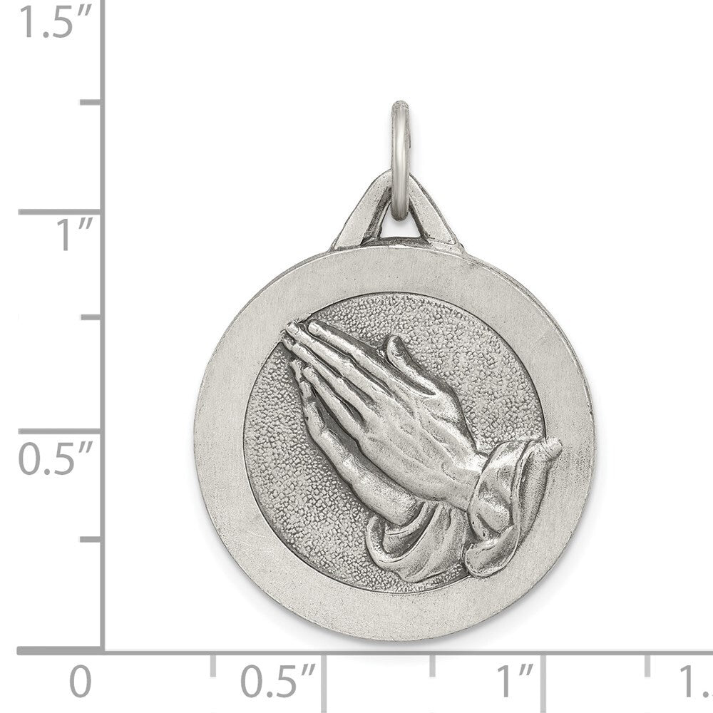 Sterling Silver Antiqued Praying Hands Pendant Holiday Gift for Women