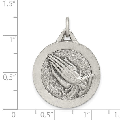 Sterling Silver Antiqued Praying Hands Pendant Holiday Gift for Women