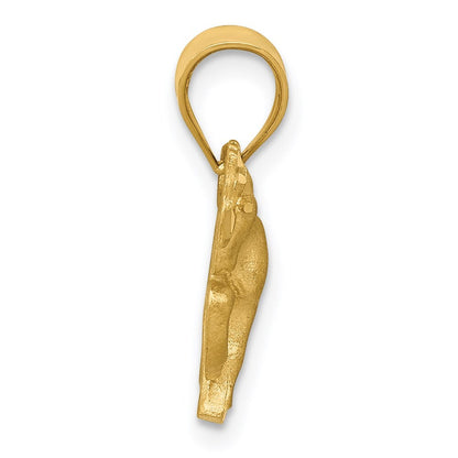 14k Yellow Gold Satin Diamond-cut Horse Pendant for Women