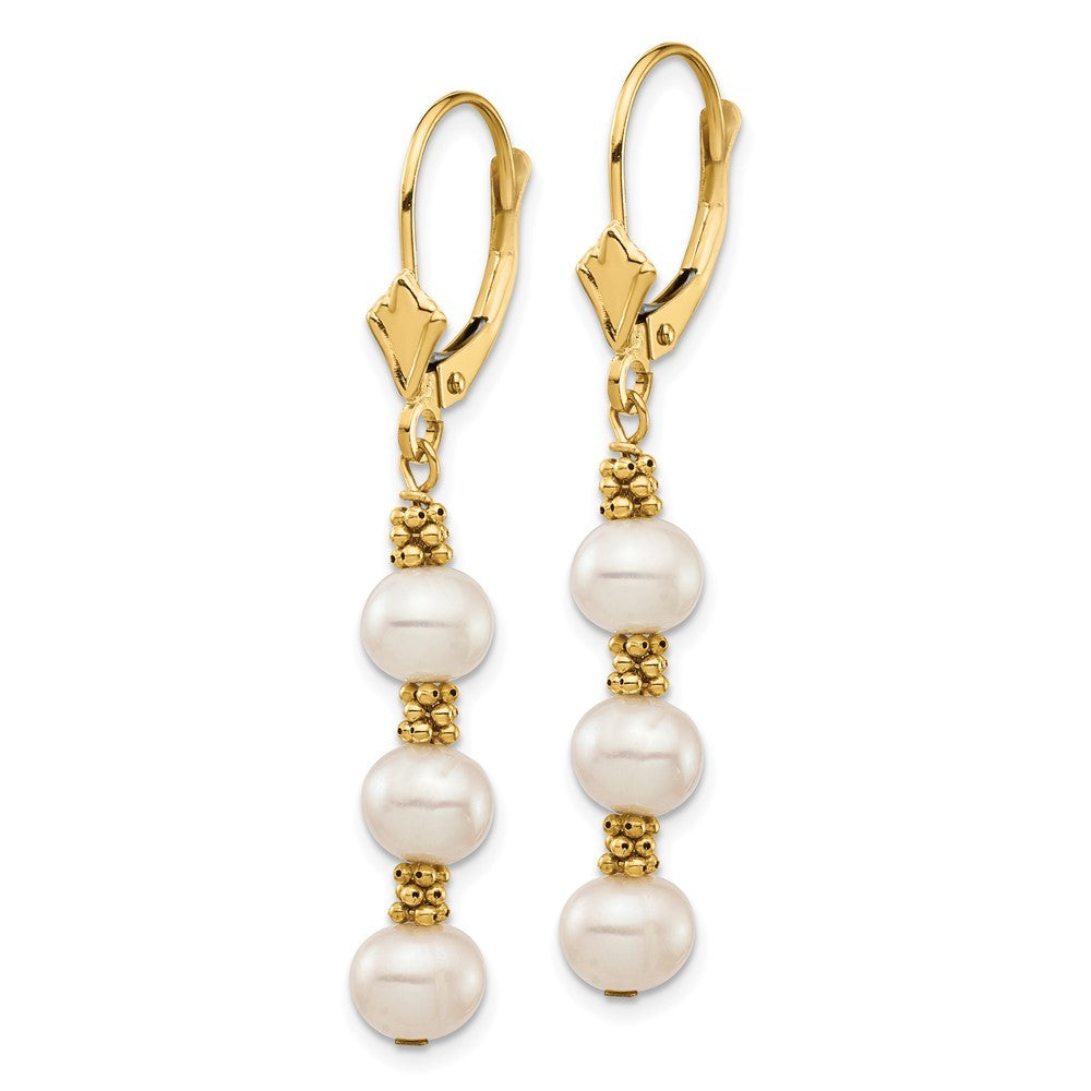 14k Yellow Gold 5-6mm White Semi-Round Freshwater Cultured Pearl Dangle Earrings