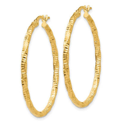 14k Yellow Gold Polished and Textured Hoop Earrings