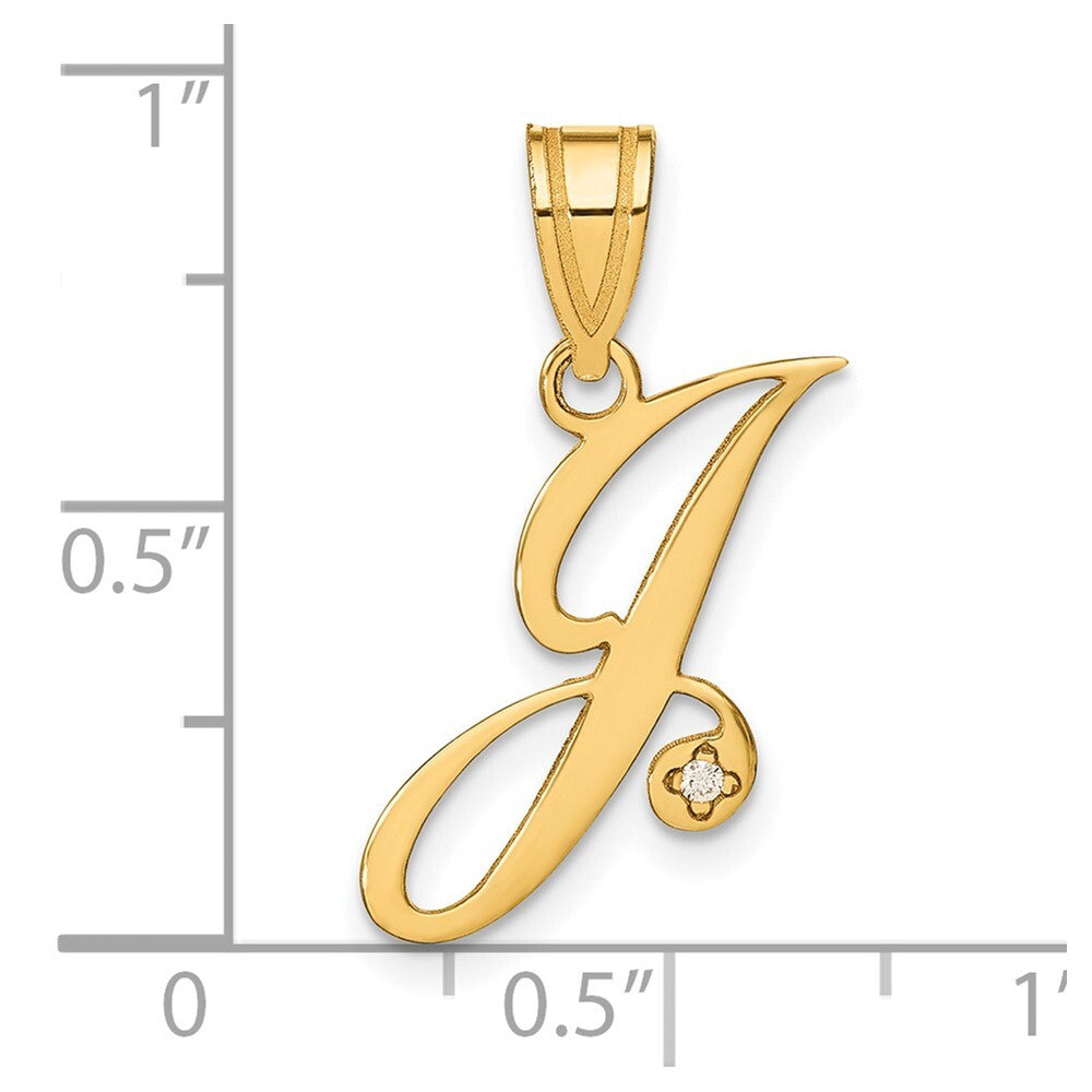 14k Yellow Gold Diamond Script Letter J Initial Pendant for Women
