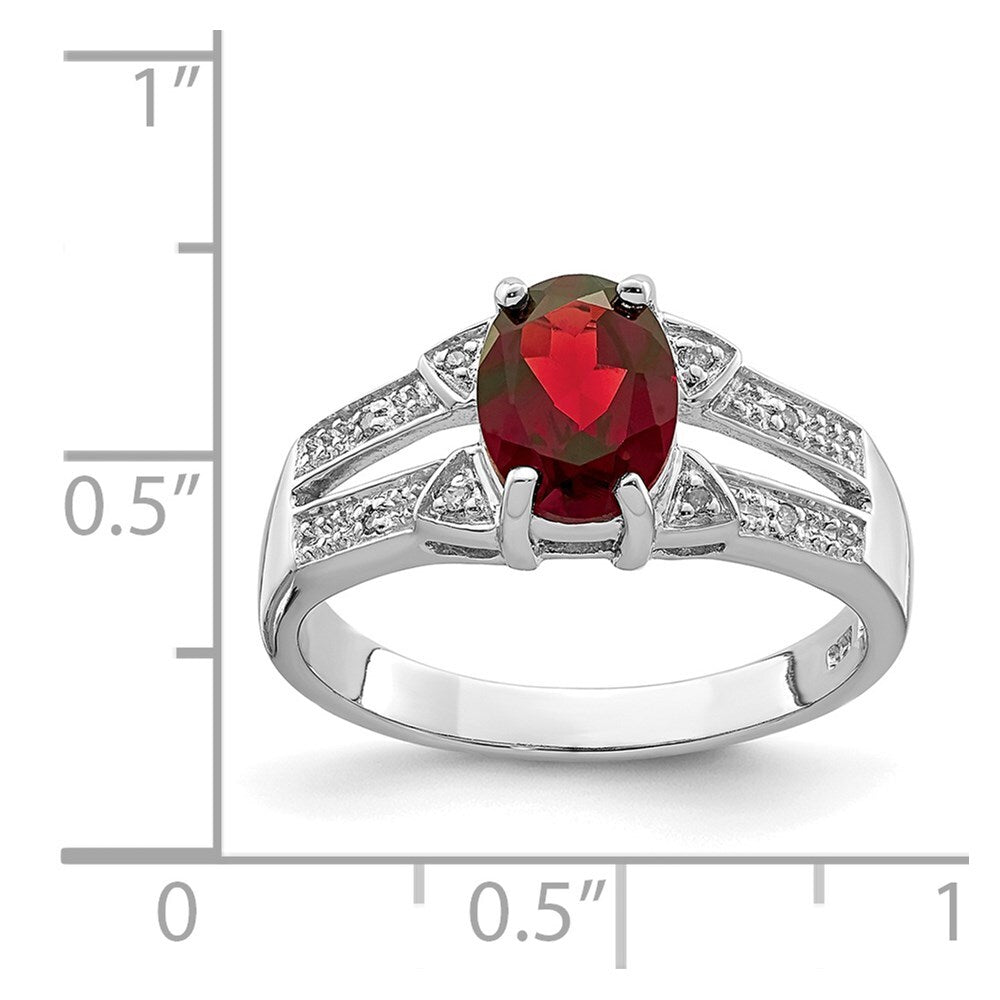 Sterling Silver Rhodium-plated Garnet & Diamond Ring Size 6