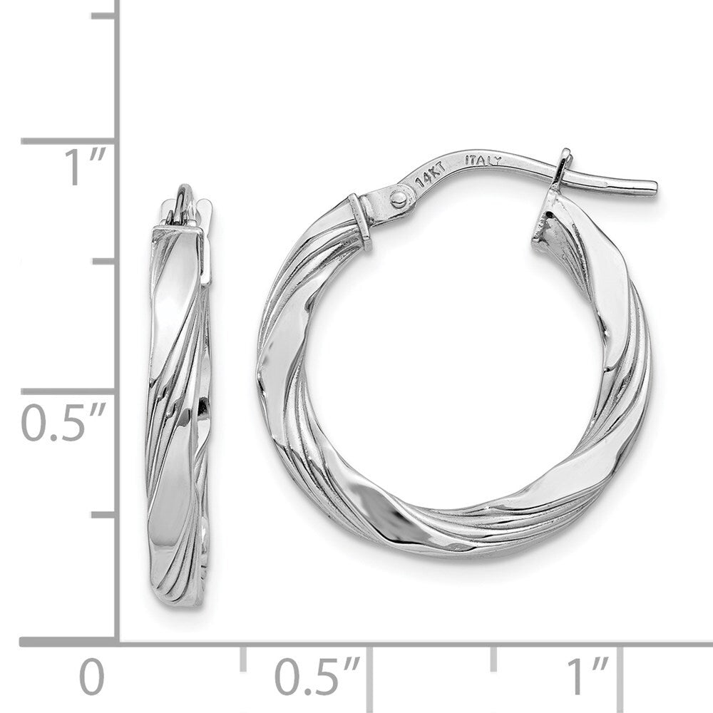 14K White Gold Twisted Textured Hoop Earrings Gift for Women
