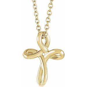 14k Yellow Gold 13.35x10.42 mm Cross Pendant Necklace 15"