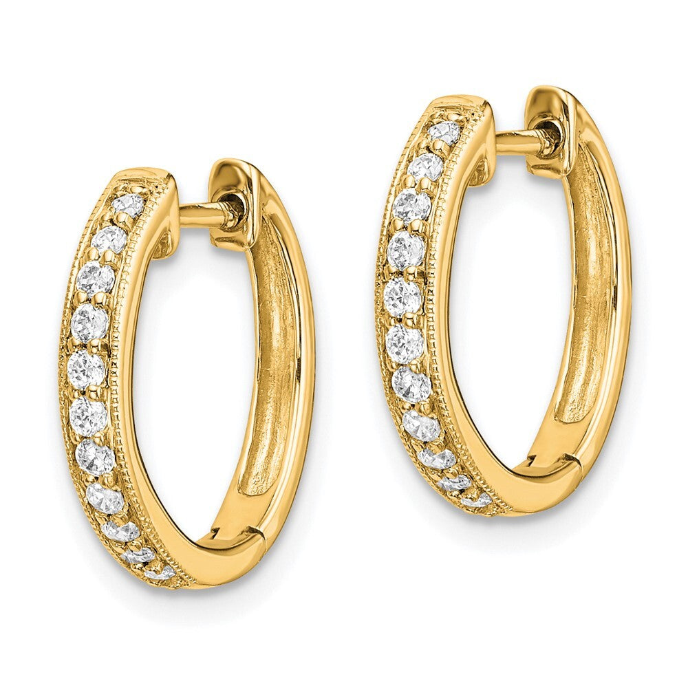 14k Yellow Gold Diamond Hinged Hoop Earrings