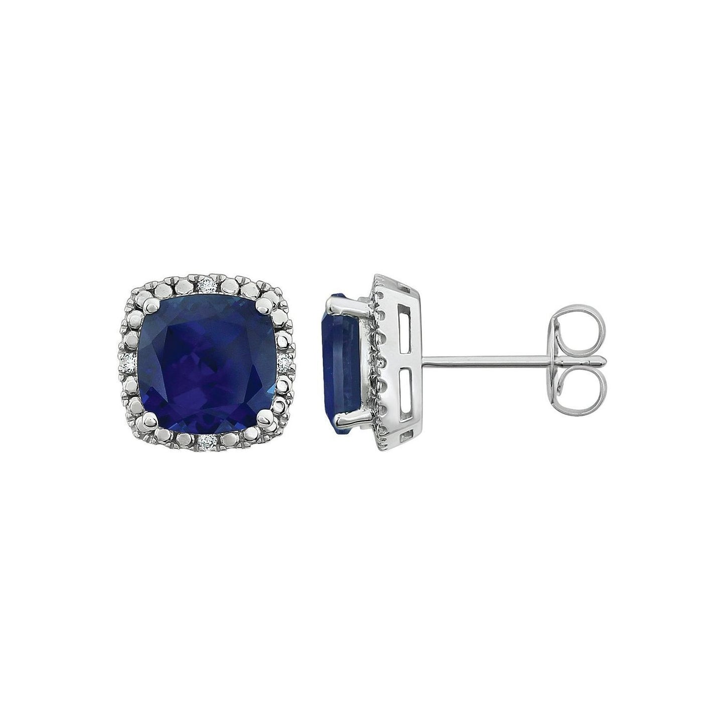 14k White Gold Lab-Grown Blue Sapphire and .06 CTW Diamond Stud Earrings