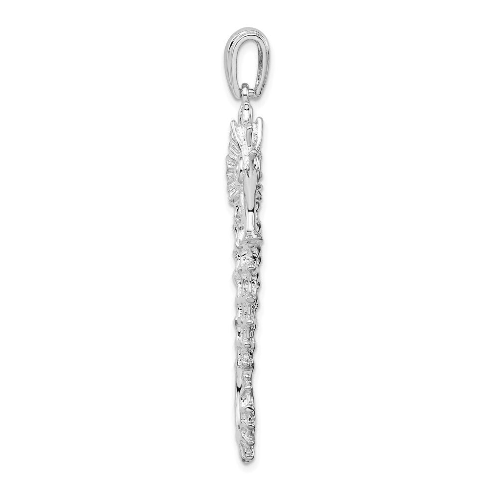 Sterling Silver Rhodium-Plated Polished and Textured 3D Sea Horse Pendant