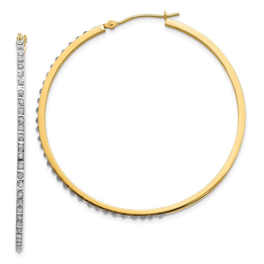14k Yellow Gold Diamond Fascination Large Round Hinged Hoop Earrings
