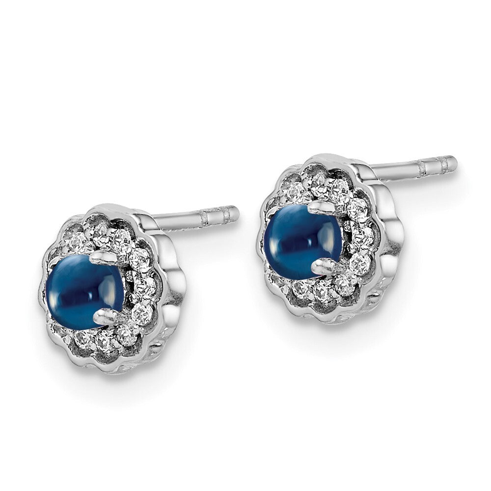 14k White Gold Diamond and Cabochon Sapphire Stud Earrings Gift for Women