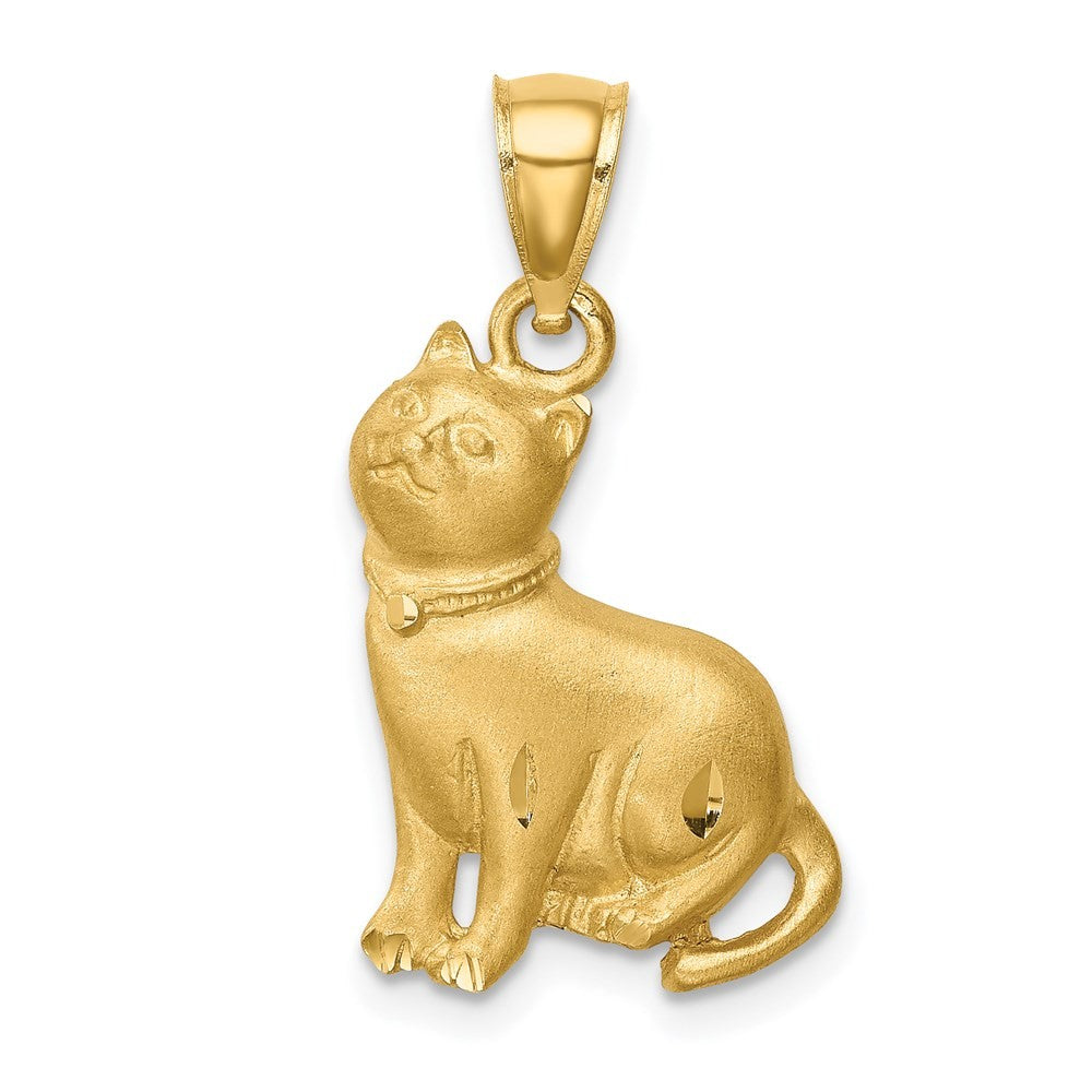 14k Yellow Gold Diamond-cut Cat Pendant
