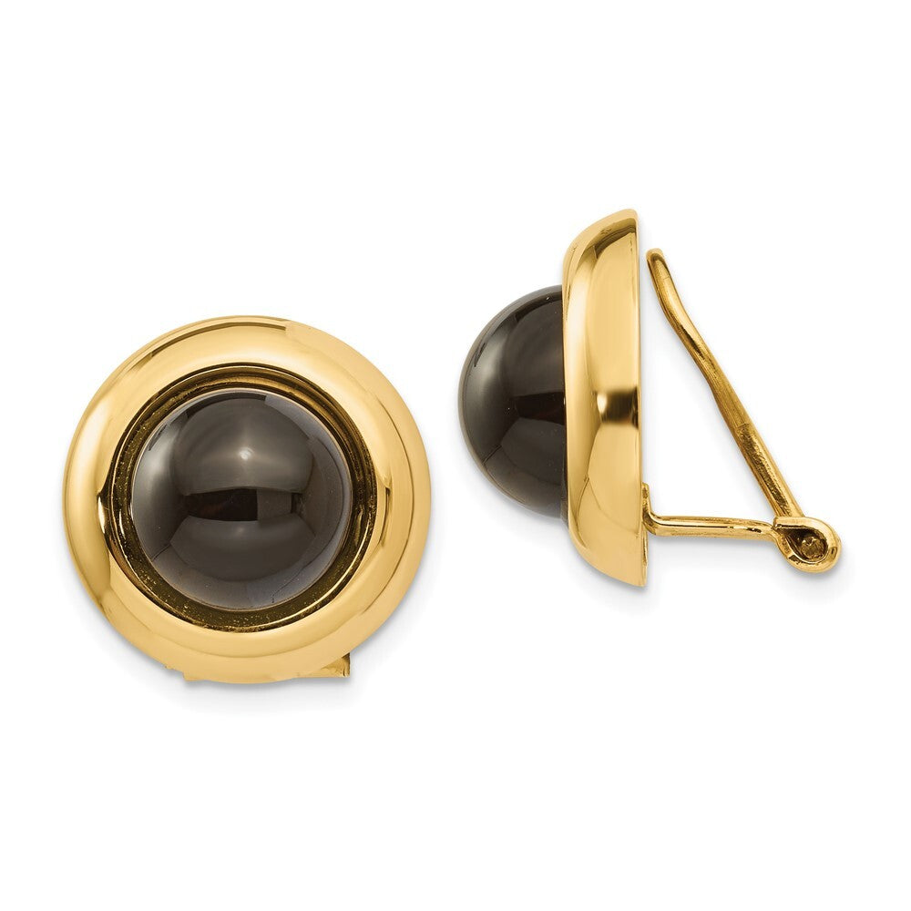 14k Yellow Gold Omega Clip Onyx Non-pierced Stud Earrings