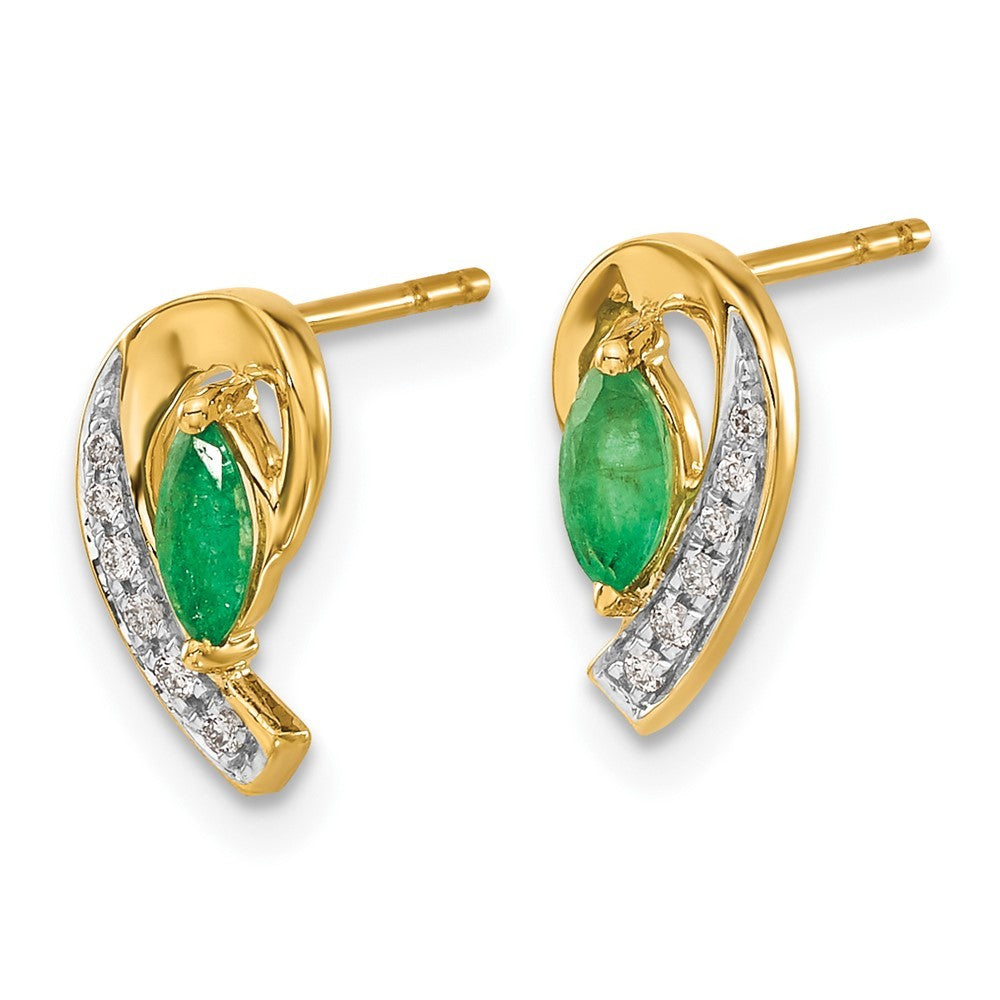 14k Yellow Gold 1/20Ct Diamond and Emerald Earrings