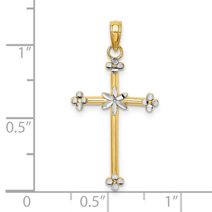 14k Yellow Gold  Rhodium Thin Diamond-Cut Cross Charm Pendant for Women