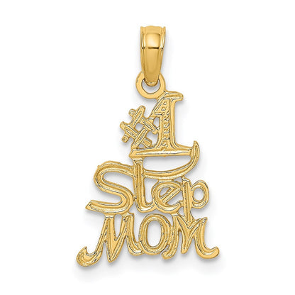 14k Yellow Gold Polished Engraved #1 STEP MOM Charm