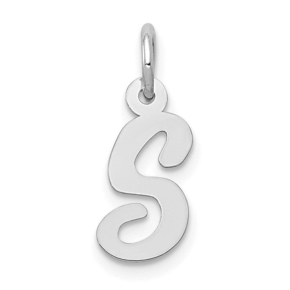 14k White Gold Small Script Letter S Initial Charm Pendant for Women