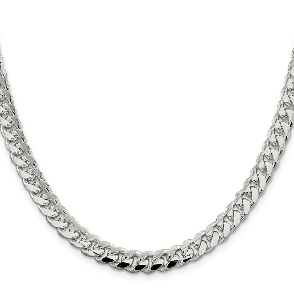 Sterling Silver 7.35mm Domed w/ Side Diamond-Cut Curb Chain Necklace
