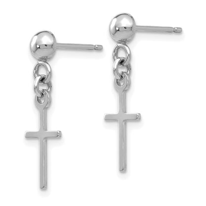 14k White Gold Polished Cross Dangle Earrings Gift for Women