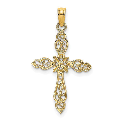 14k Yellow Gold Polished and Cut-Out Cross Charm Pendant for Women