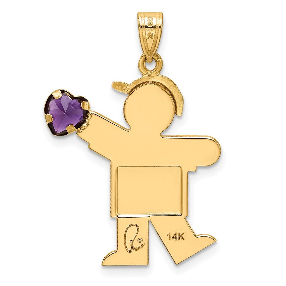 14k Yellow Gold Boy with Cubic Zirconia February Birthstone Charm