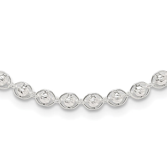 Sterling Silver Polished and Diamond Cut Beaded Necklace