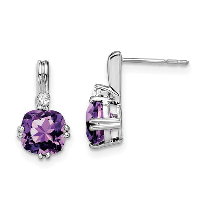 14k White Gold Cushion Amethyst and Diamond Drop & Dangle Earrings