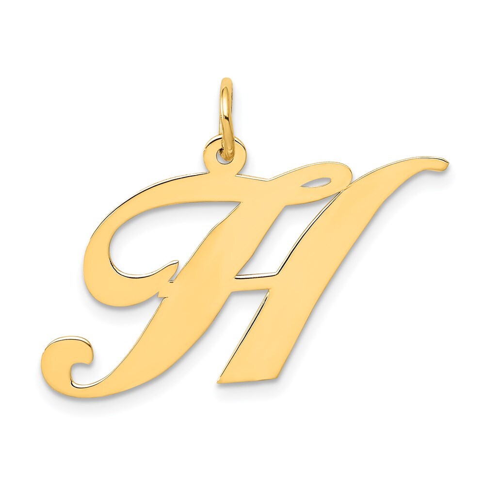 14k Yellow Gold Large Fancy Script Letter H Initial Charm Pendant for Women