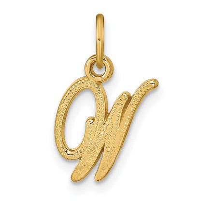 14k Yellow Gold Script Letter W Initial Charm Pendant for Women