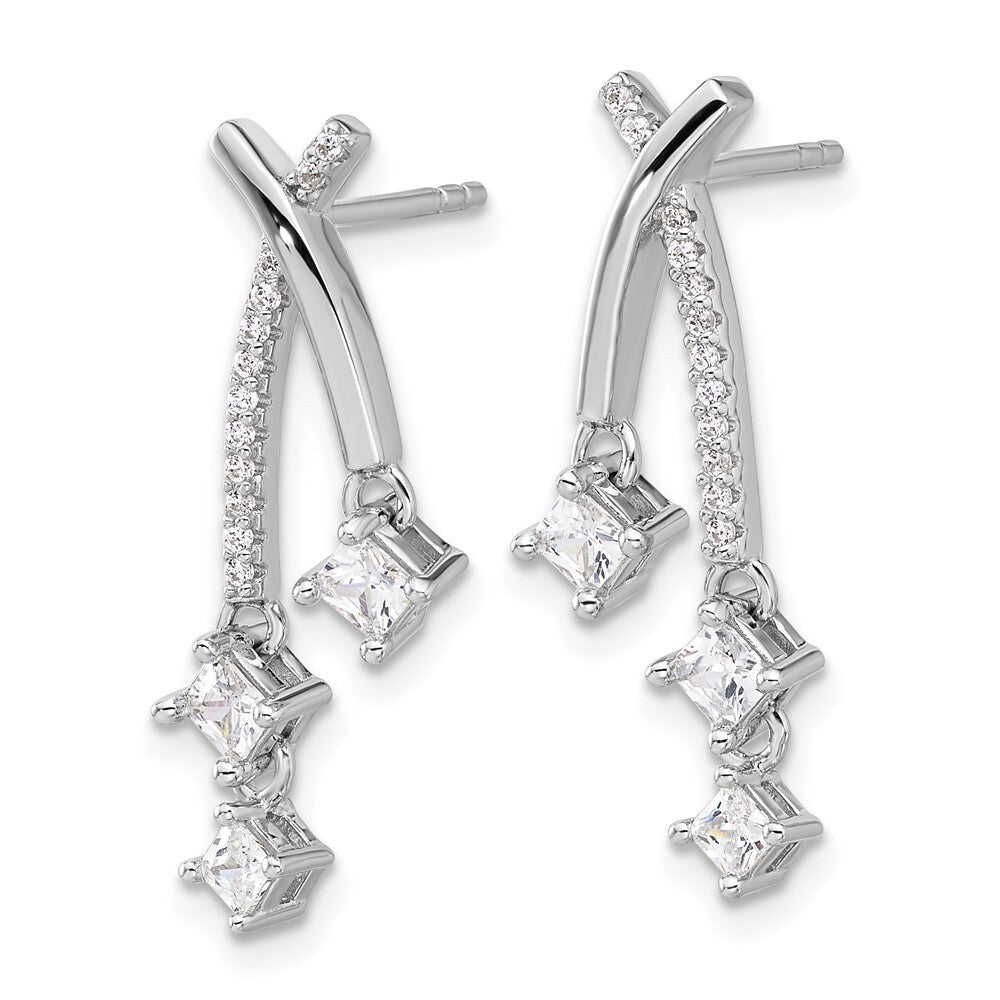 Sterling Silver Rhodium-plated Fancy Cubic Zirconia Dangle Post Earrings