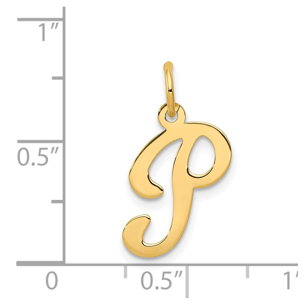14k Yellow Gold Script Letter P Initial Charm Pendant for Women