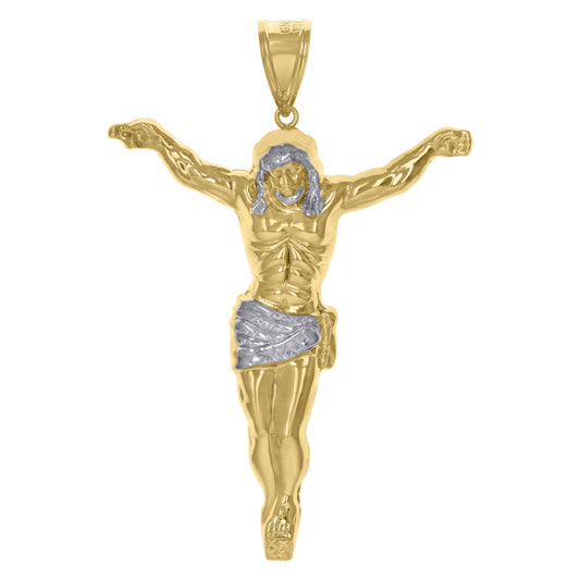 10kt Gold Two-Tone Diamond-Cut Jesus Religious Charm Pendant