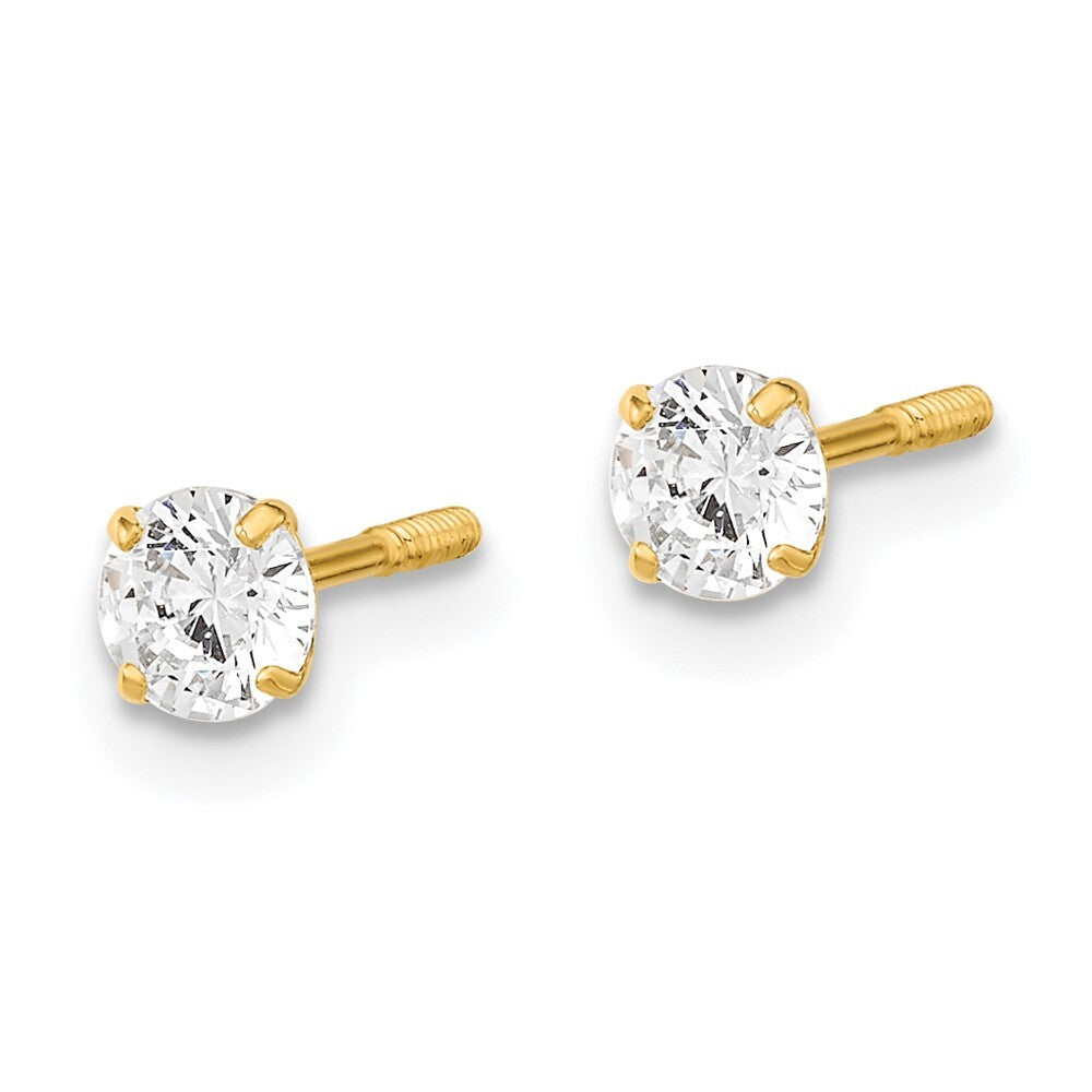 14k Yellow Gold Polished Reversible Ball and Cubic Zirconia Stud Earrings