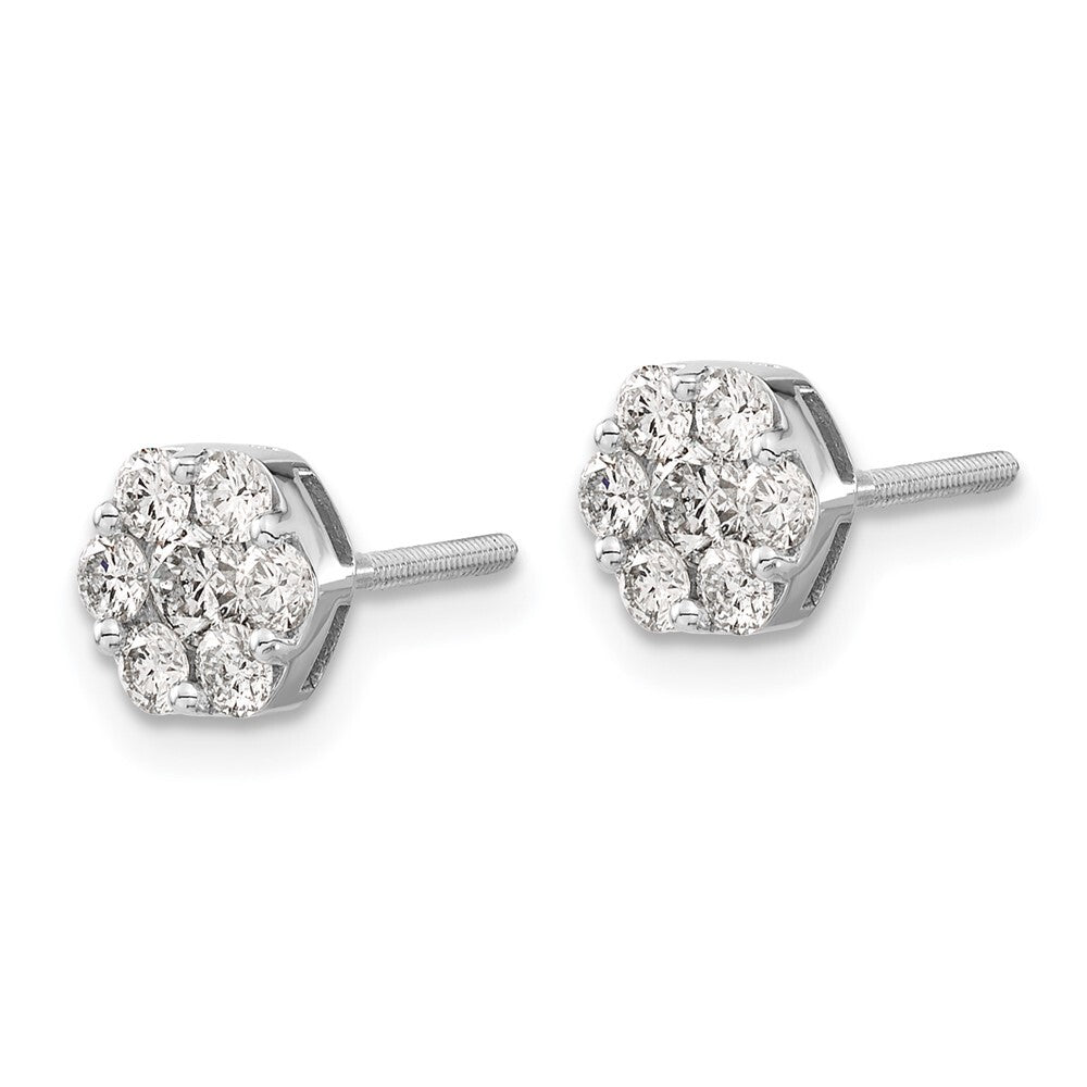 14k White Gold Diamond Cluster Screwback Stud Earrings