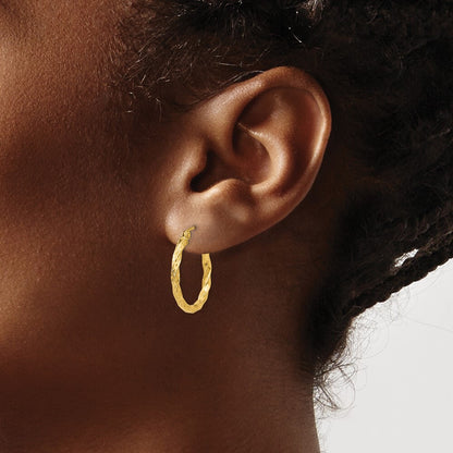 14k Yellow Gold Twist Hollow Hoop Earrings Gift for Women