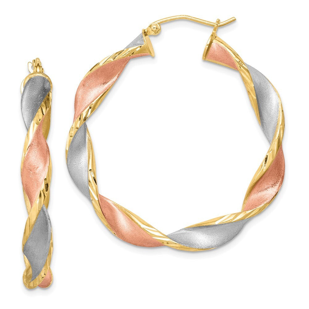 Sterling Silver Yellow/Rose Vermeil Diamond-cut 5mmTwisted Hoop Earrings