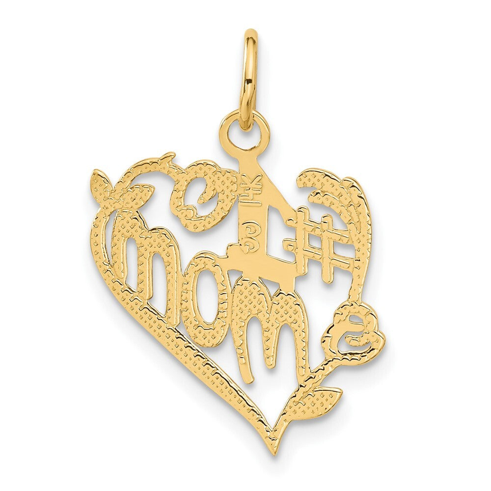 14k Yellow Gold #1 Mom Heart Charm Pendant for Women