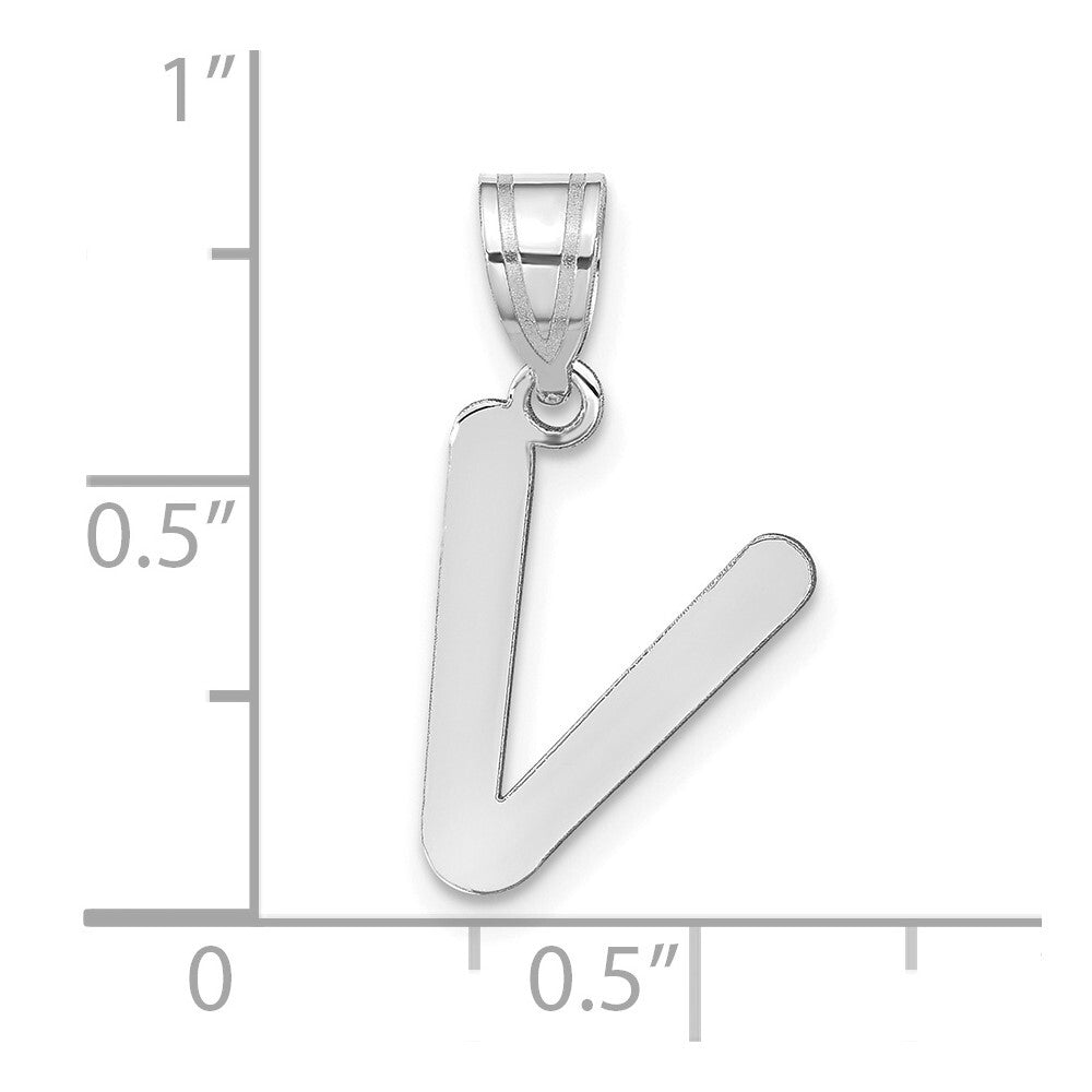 14k White Gold Polished Bubble Letter V Initial Pendant for Women