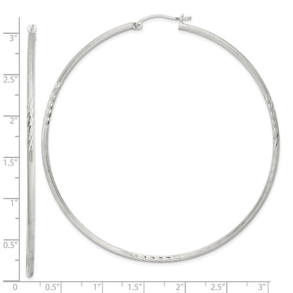 Sterling Silver 2mm Polished/Satin Diamond-cut Hoop Earrings