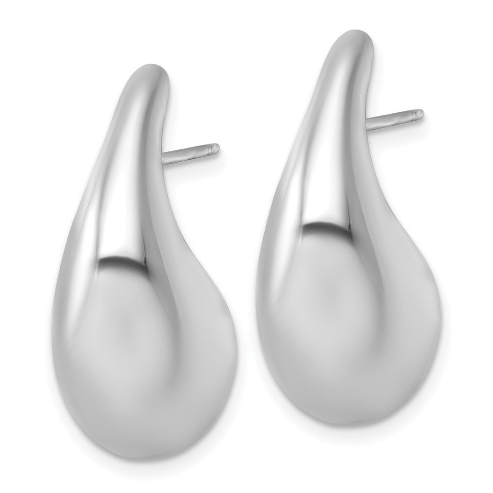 Sterling Silver Rhodium-plated Polished Puffed Teardrop Earrings
