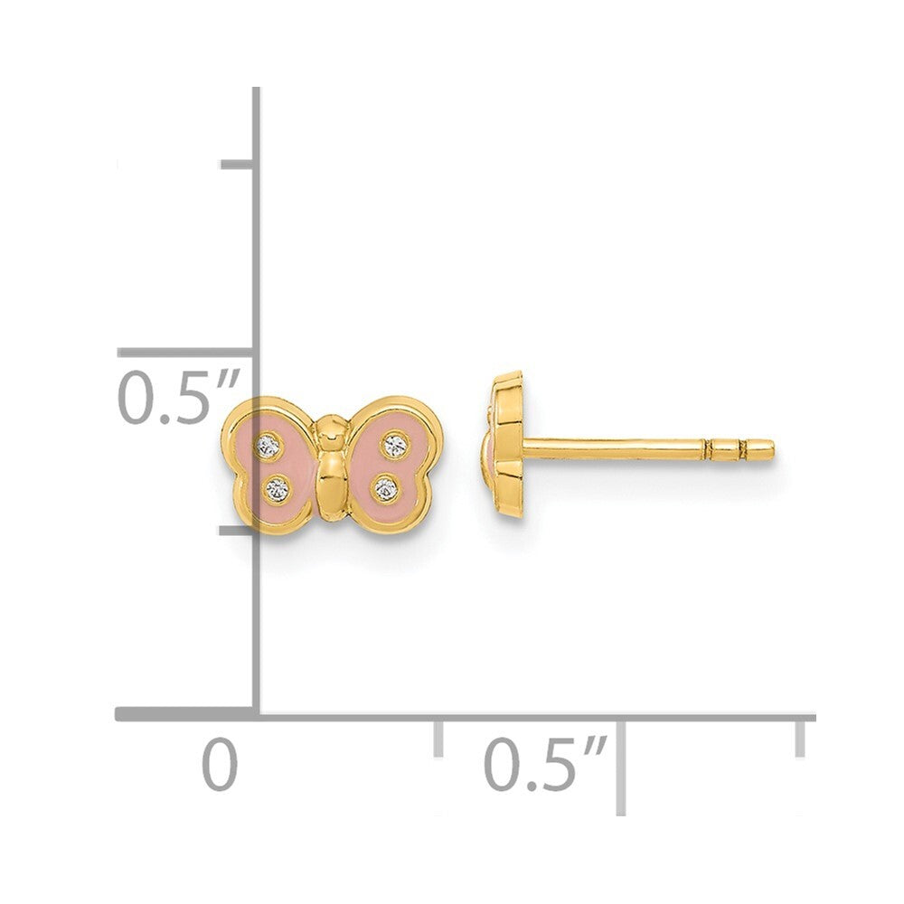 14k Yellow Gold Polished Enameled & Cubic Zirconia Butterfly Stud Earrings