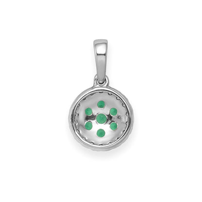 14k White Gold Diamond and Emerald Cluster Halo Pendant