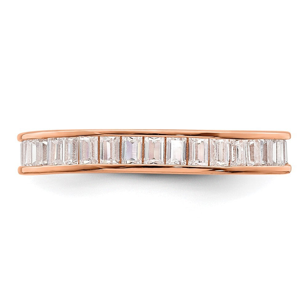 Sterling Silver Polished Rose-tone Channel Set CZ Band Size 8