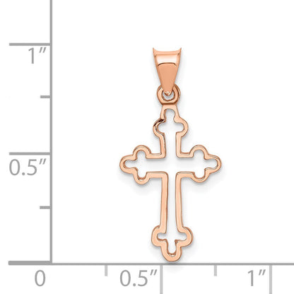 14k Rose Gold Rose Polished Cross Pendant for Women